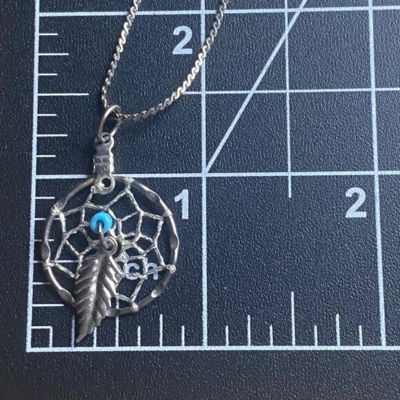 Vintage Sterling Silver Dreamcatcher Pendant Necklace 18" Feather Boho Western - Picture 5 of 10